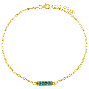 Turquoise Pavé Turquoise Bar Link Anklet - Adina Eden's Jewels