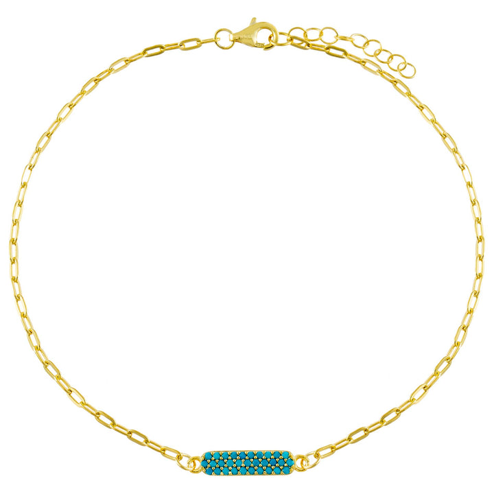 Turquoise Pavé Turquoise Bar Link Anklet - Adina Eden's Jewels