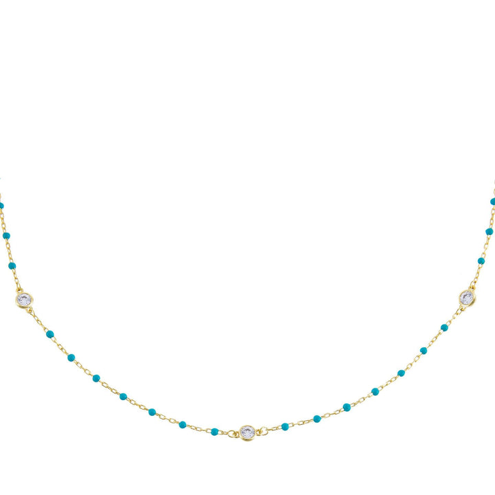 Turquoise Bezel X Enamel Beaded Necklace - Adina Eden's Jewels