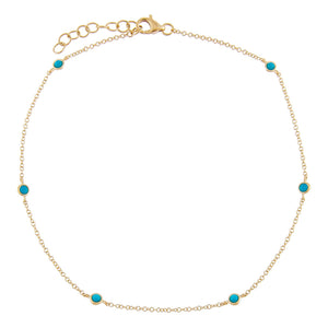 Turquoise Multi Turquoise Bezel Anklet 14K - Adina Eden's Jewels