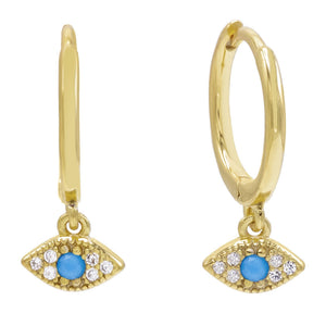 Turquoise Turquoise Mini Evil Eye Huggie Earring - Adina Eden's Jewels