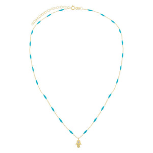  CZ Hamsa X Turquoise Enamel Chain Necklace - Adina Eden's Jewels