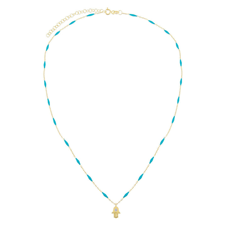  CZ Hamsa X Turquoise Enamel Chain Necklace - Adina Eden's Jewels