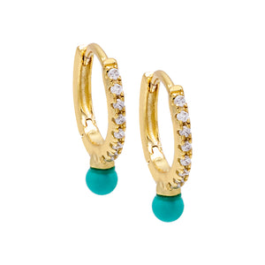 Gold Pavé Turquoise Stone Huggie Earring - Adina Eden's Jewels