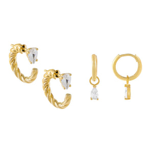 Gold CZ Teardrop Earring Combo Set - Adina Eden's Jewels