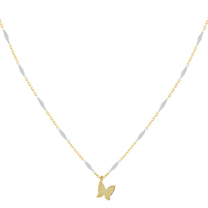 White Butterfly X Enamel Chain Necklace - Adina Eden's Jewels