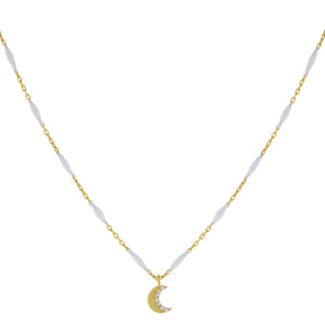 White CZ Moon X White Enamel Chain Necklace - Adina Eden's Jewels
