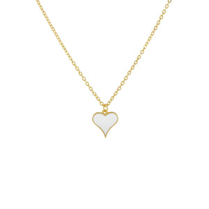 White Small Enamel Heart Necklace - Adina Eden's Jewels