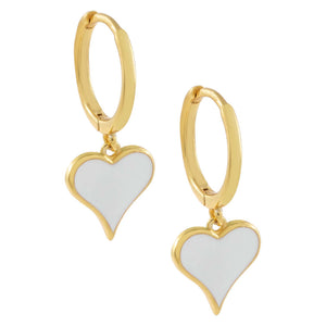 White Enamel Heart Huggie Earring - Adina Eden's Jewels
