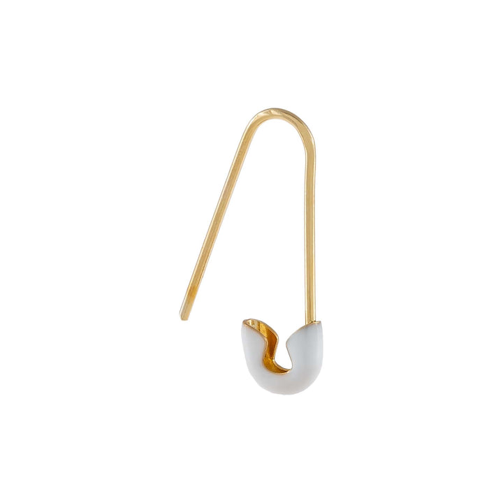 White Enamel Safety Pin Earring 14K - Adina Eden's Jewels