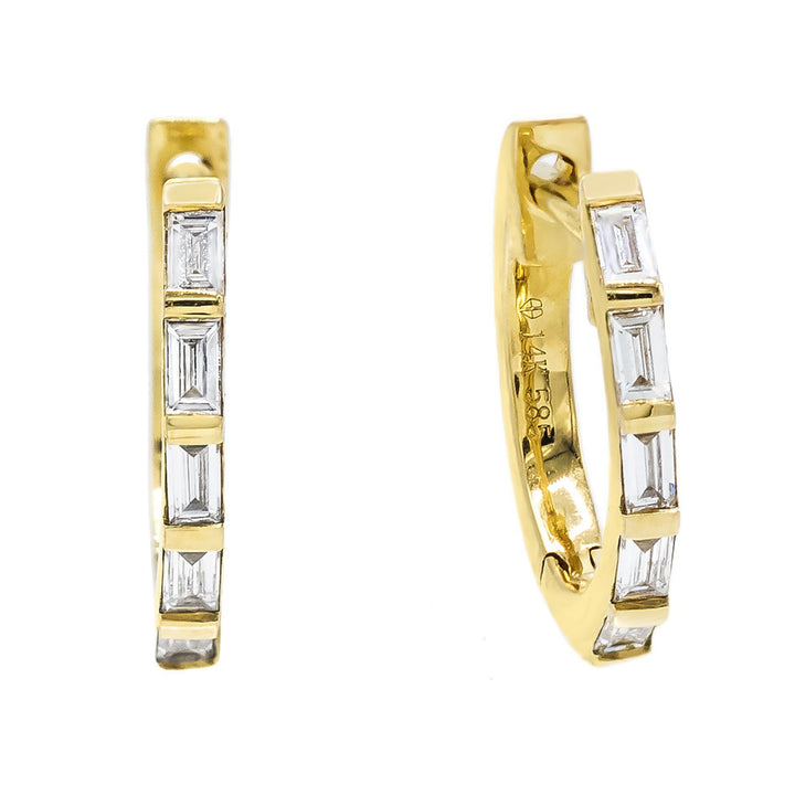 14K Gold Diamond Baguette Huggie Earring 14K - Adina Eden's Jewels