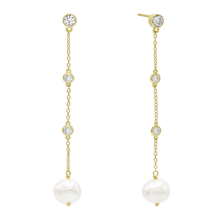 Pearl White Pearl Bezel Drop Stud Earring - Adina Eden's Jewels