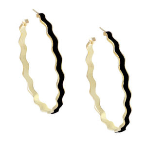 Onyx Wavy Enamel Hoop Earring - Adina Eden's Jewels