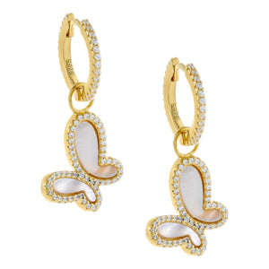 Pearl White Mother of Pearl Butterfly Huggie Earring - Adina Eden's Jewels