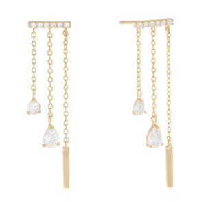 14K Gold / Pair Dangling Teardrop CZ Stud Earring 14K - Adina Eden's Jewels