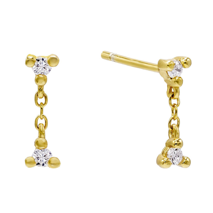Gold CZ Chain Drop Stud Earring - Adina Eden's Jewels