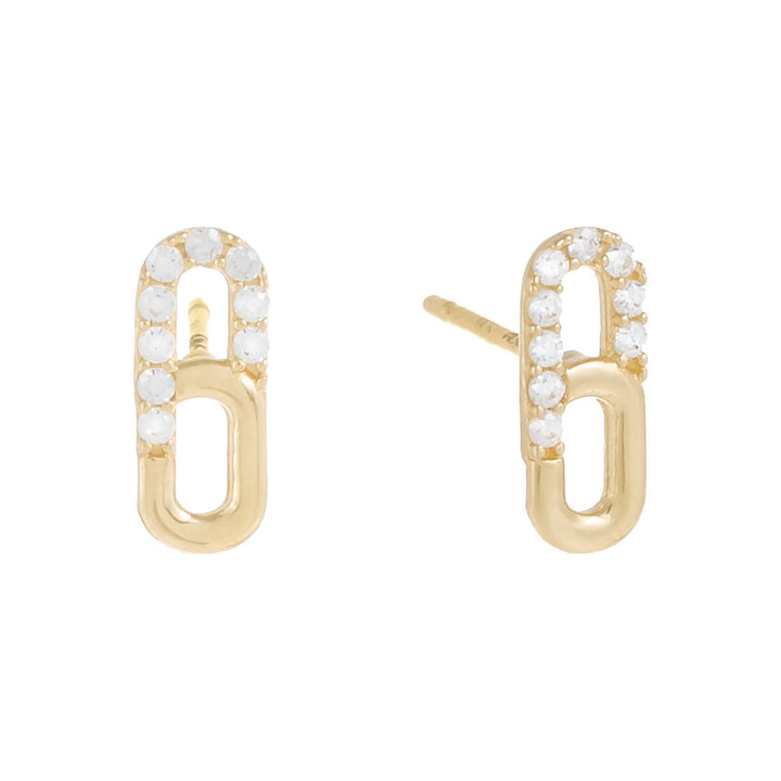 14K Gold Tiny CZ Pavé Link Stud Earring 14K - Adina Eden's Jewels