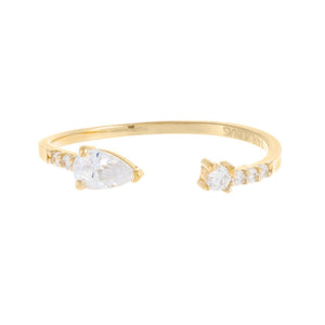  Teardrop X Round CZ Open Ring 14K - Adina Eden's Jewels