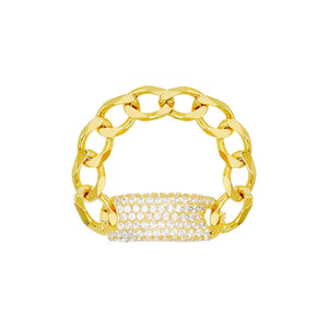 Gold / 6 Pavé Chain ID Link Ring - Adina Eden's Jewels