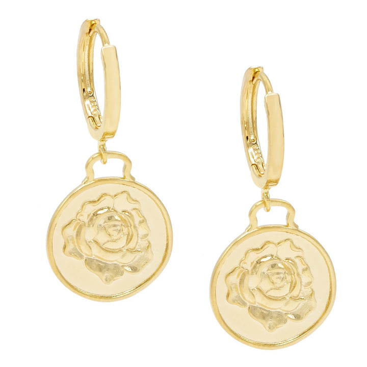 Gold Rose Coin Huggie Earring - Adina Eden's Jewels