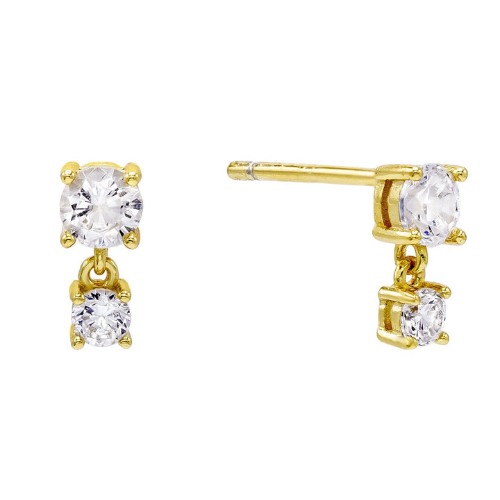 Gold Double Stone Dangle Stud Earring - Adina Eden's Jewels