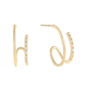 14K Gold / Pair Cascading Pavé Hoop Earring 14K - Adina Eden's Jewels