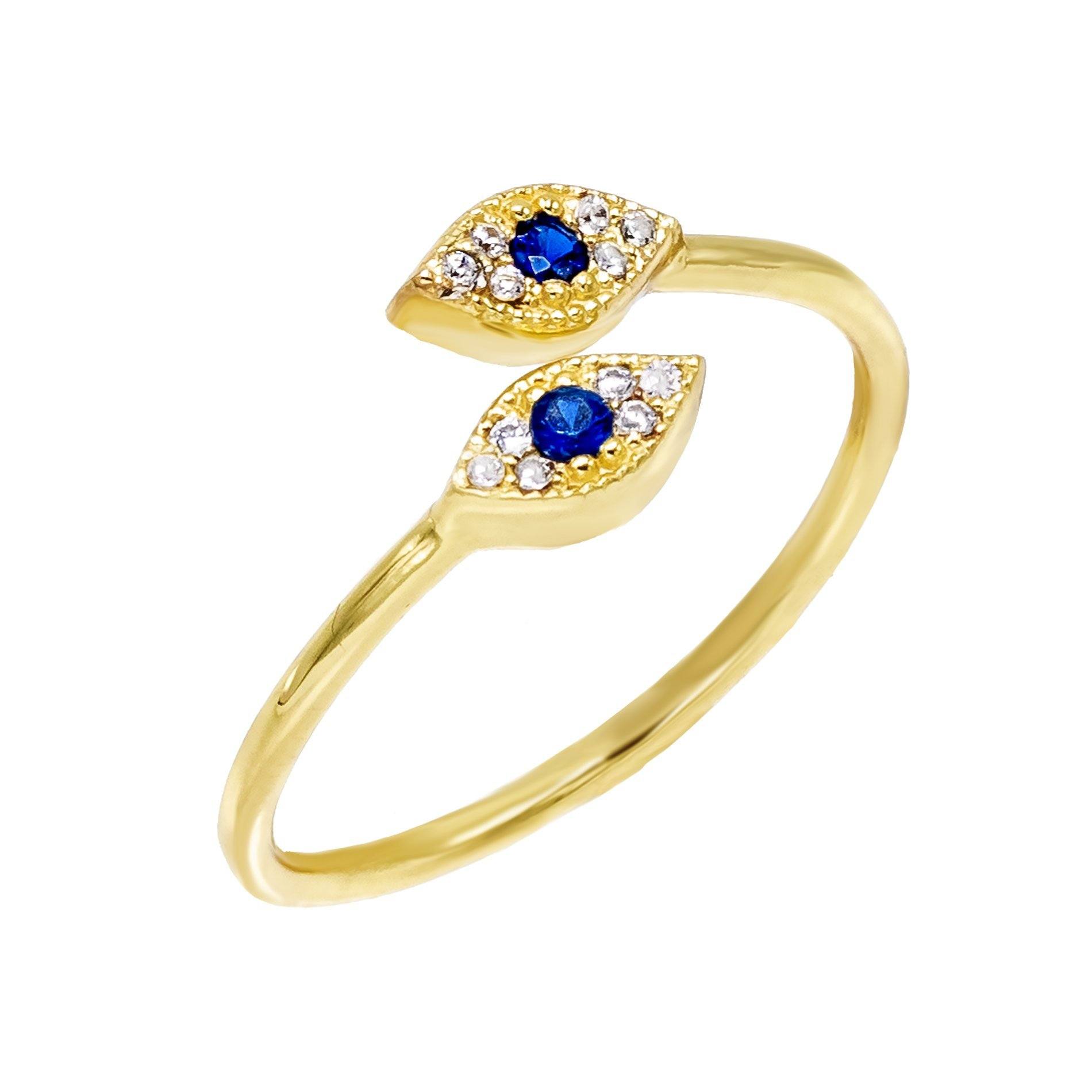 Gold Cubic Zirconia Double Evil Eye Ring | Adina Eden Jewels