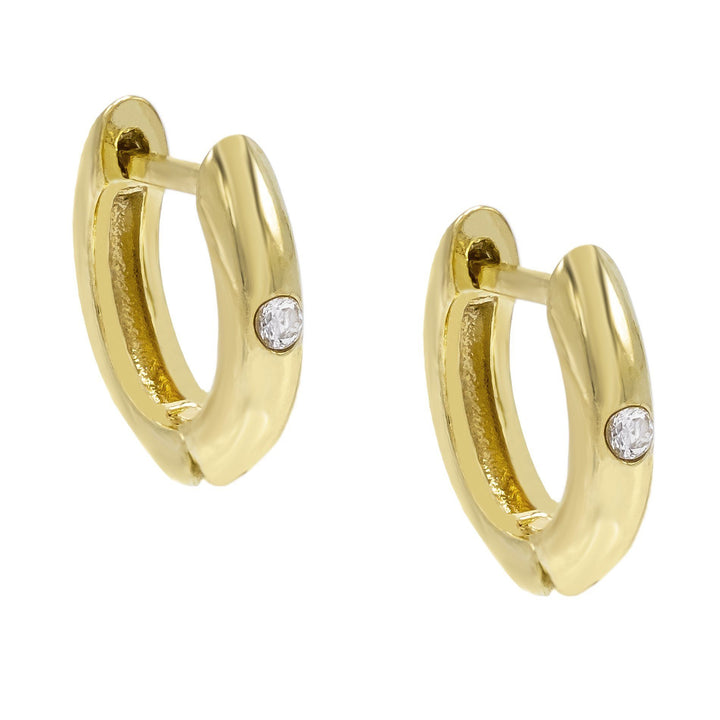 Gold Single Stone CZ Huggie Earring - Adina Eden's Jewels