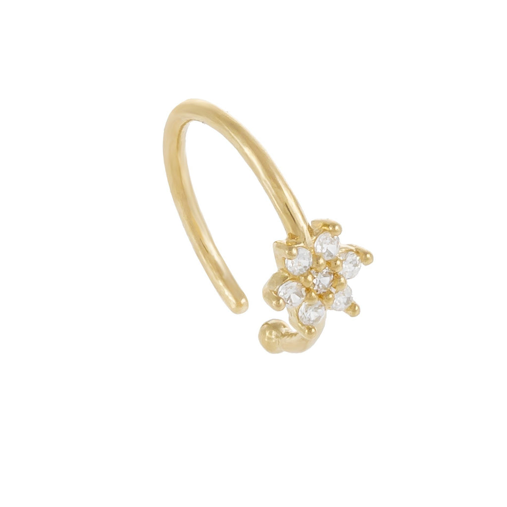 14K Gold / Single CZ Flower Threader/Ear Cuff 14K - Adina Eden's Jewels