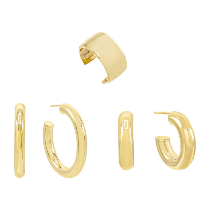 Gold Solid Earring Combo Set - Adina Eden's Jewels