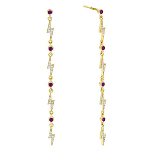 Magenta Lightning Bolt Dangling Stud Earring - Adina Eden's Jewels