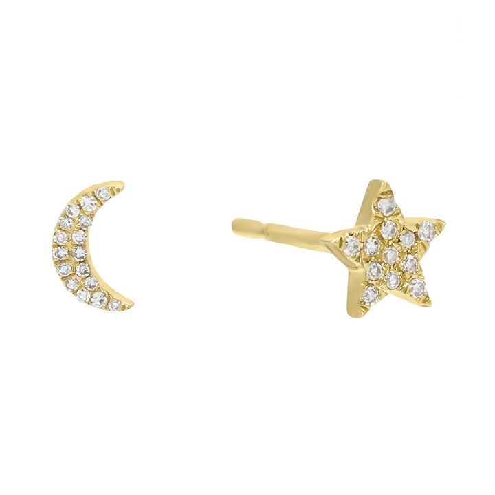 14K Gold Diamond Celestial Mismatch Stud Earring 14K - Adina Eden's Jewels