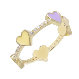 Multi-Color / 6 Enamel Hearts Ring - Adina Eden's Jewels