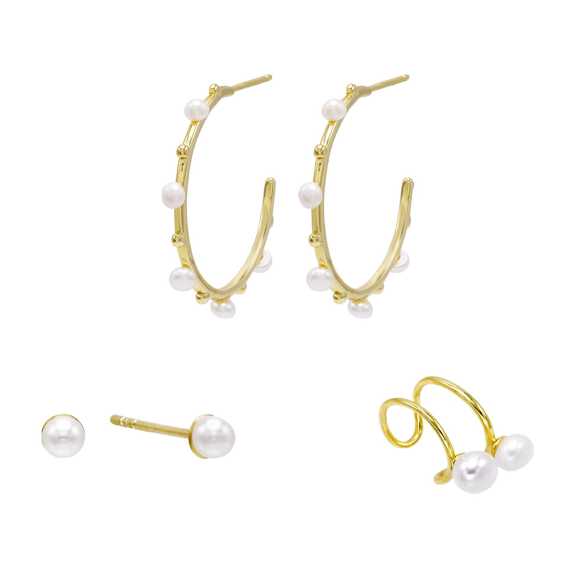 Gold Pearl Earring Combo Set Adina Eden Jewels
