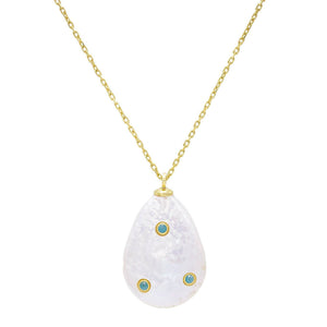 Turquoise Pearl Bezel Stone Necklace - Adina Eden's Jewels