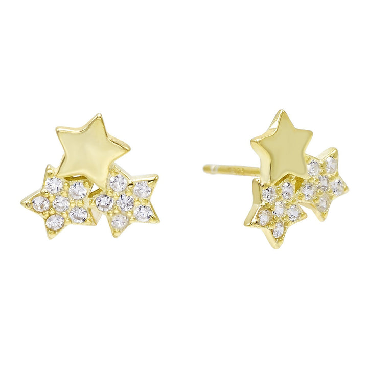 Gold Triple Stars Stud Earring - Adina Eden's Jewels