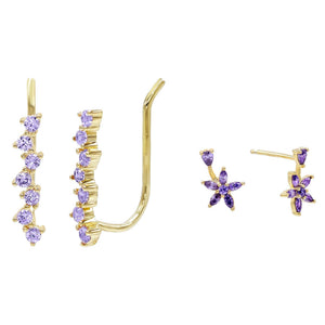 Amethyst Purple Pastel Flower x Ear Climber Combo Set - Adina Eden's Jewels
