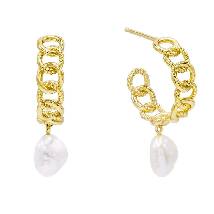 Pearl White Pearl Chain Hoop Earring - Adina Eden's Jewels