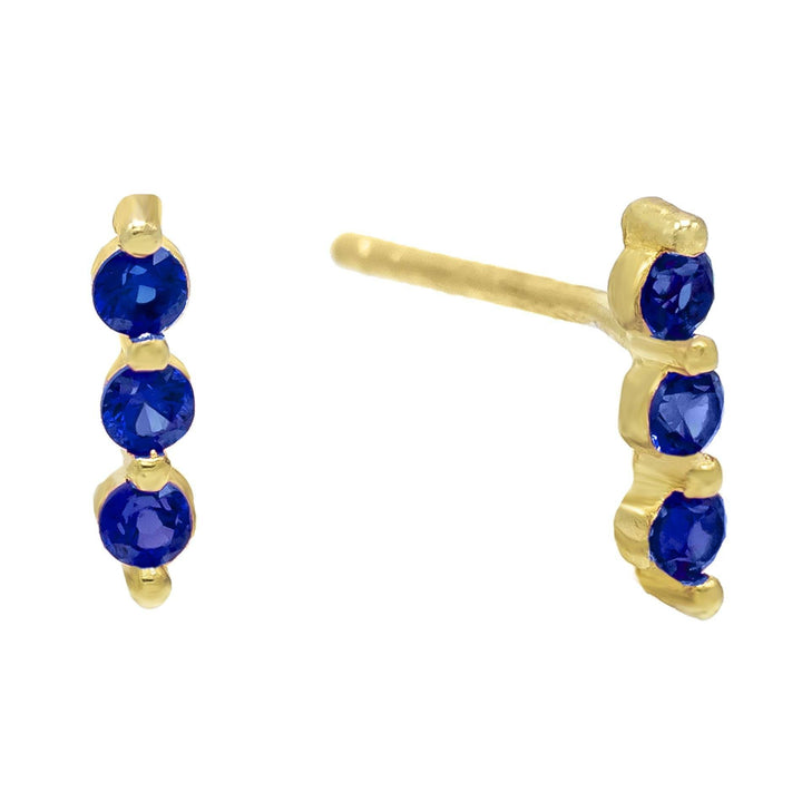 Sapphire Blue Triple Bezel Stud Earring - Adina Eden's Jewels