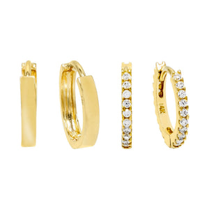 Combo CZ X Solid Huggie Earring Combo Set 14K - Adina Eden's Jewels