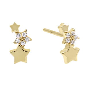 14K Gold Star Trio Stud Earring 14K - Adina Eden's Jewels