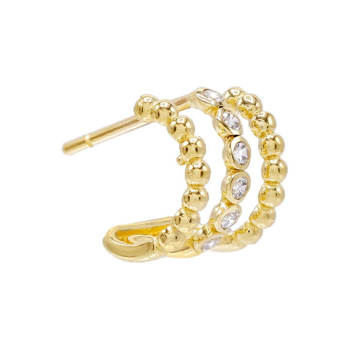 14K Gold / Single Beaded Curve Stud Earring 14K - Adina Eden's Jewels