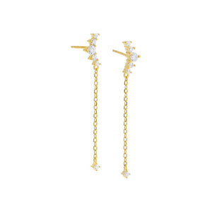 Gold Graduated CZ Curved Bar Side Drop Earring - Adina Eden's Jewels