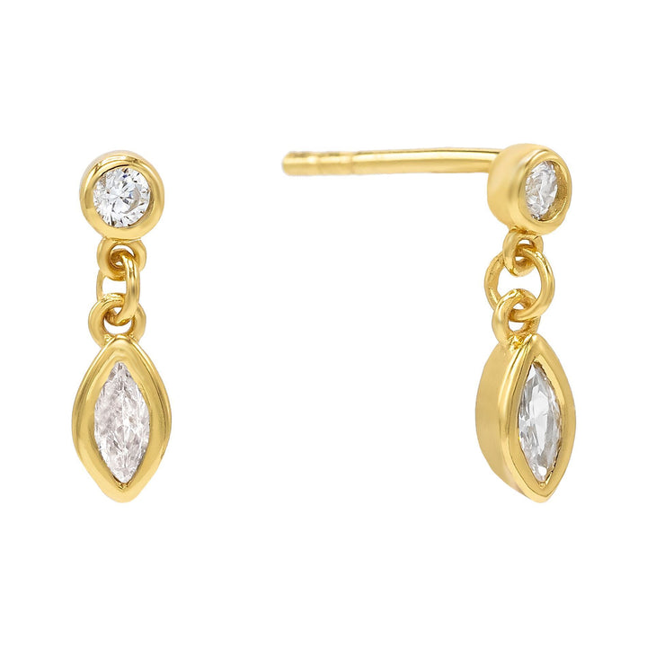 Gold Dangling Bezel Stud Earring - Adina Eden's Jewels