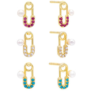 Combo Pearl Safety Pin Stud Earring Set - Adina Eden's Jewels