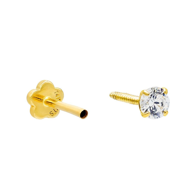  CZ Round Threaded Stud Earring 14K - Adina Eden's Jewels