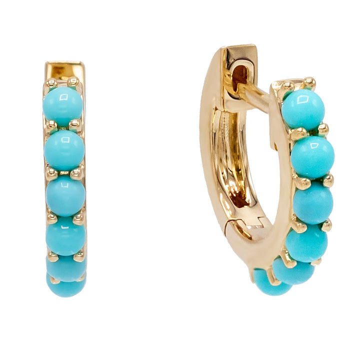 Turquoise Turquoise Bead Huggie Earring 14K - Adina Eden's Jewels