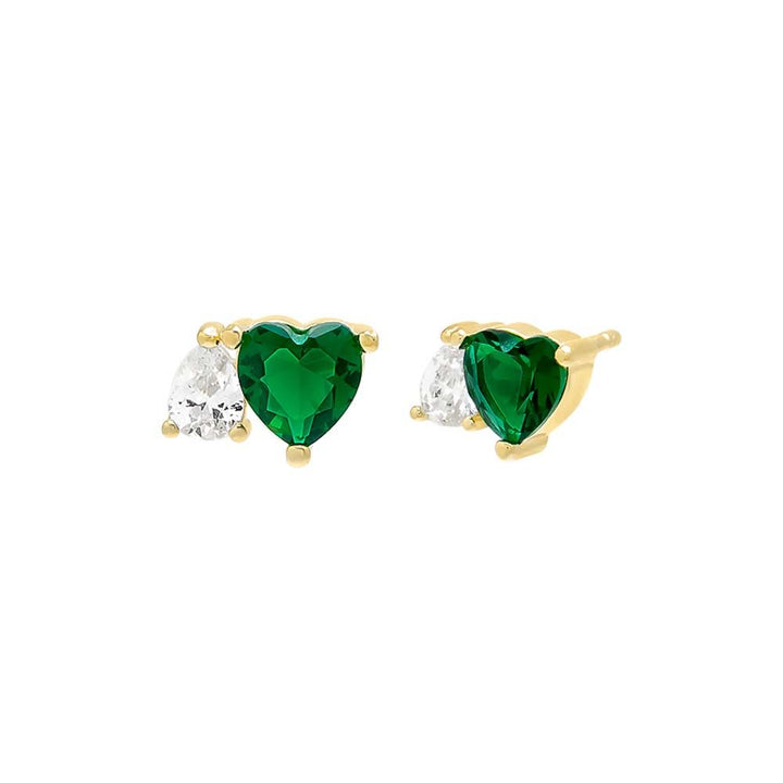 Emerald Green Heart x Pear CZ Stud Earring - Adina Eden's Jewels