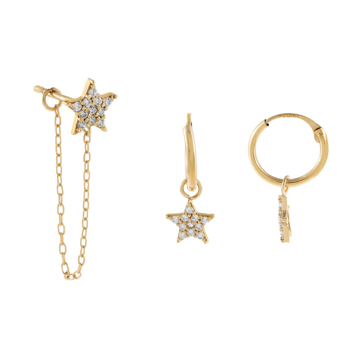 14K Gold CZ Star Earring Combo Set 14K - Adina Eden's Jewels