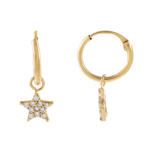 14K Gold CZ Star Hoop Earring 14K - Adina Eden's Jewels